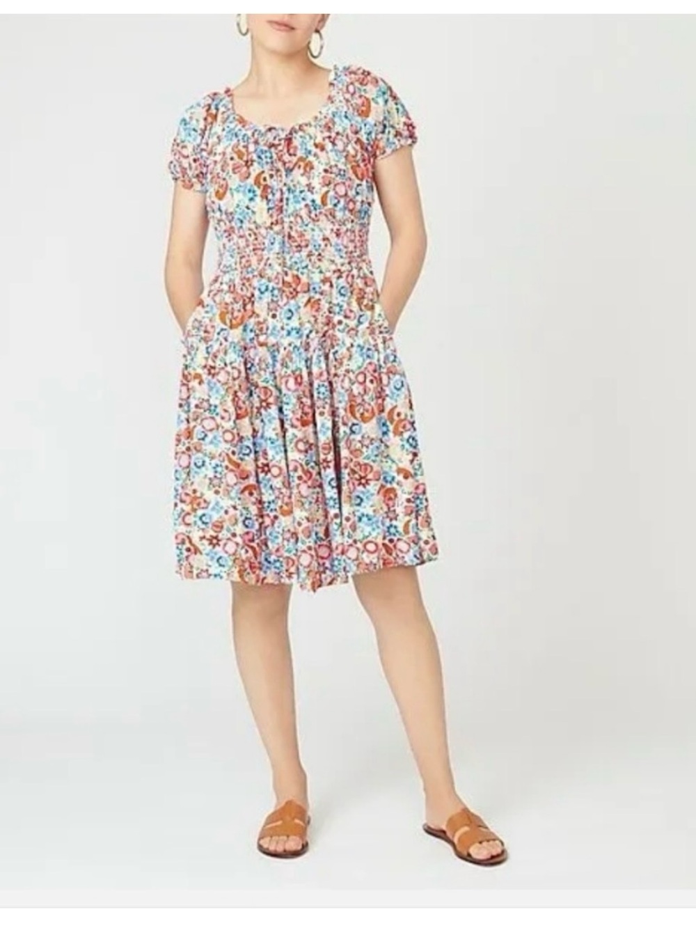 J. Crew Dress Farmer's Market Print Fruit Veggies Floral Smocked Waist Size 2